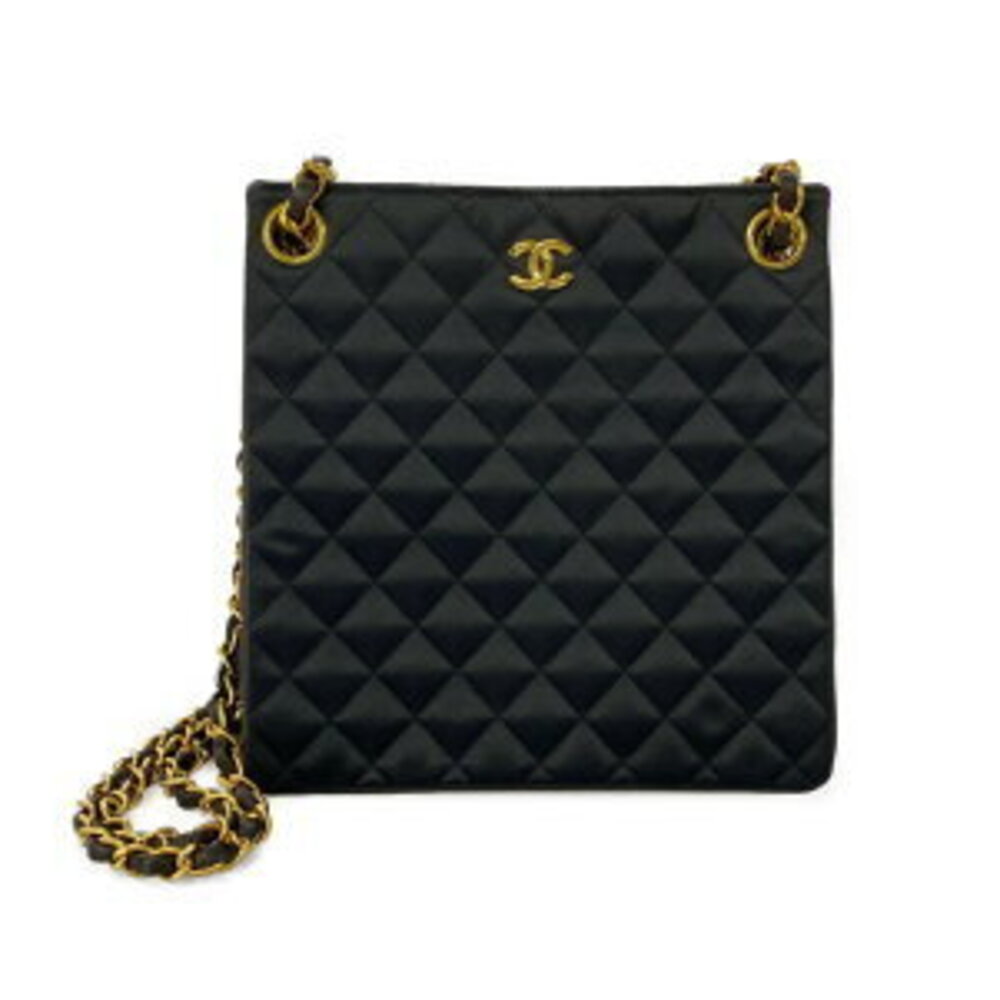 Chanel Satin Lambskin Matelasse Quilted Coco Mark Chain Shoulder Bag Black